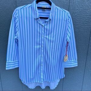 Buki Button Down Striped 3/4 Sleeve Blouse M NWT